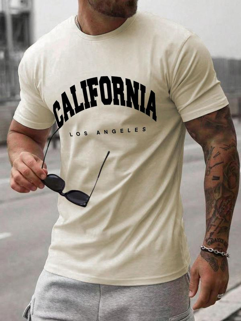 Men'S Letter Print round Neck Graphic Tee, Summer Clothes, Casual Fashion Short Sleeve T-Shirt for Summer, Stylish Crewneck Short Sleeve Tshirt, Men'S Streetwear, Men'S Top for Daily Wear, Summer Tees, Breathable Menswear