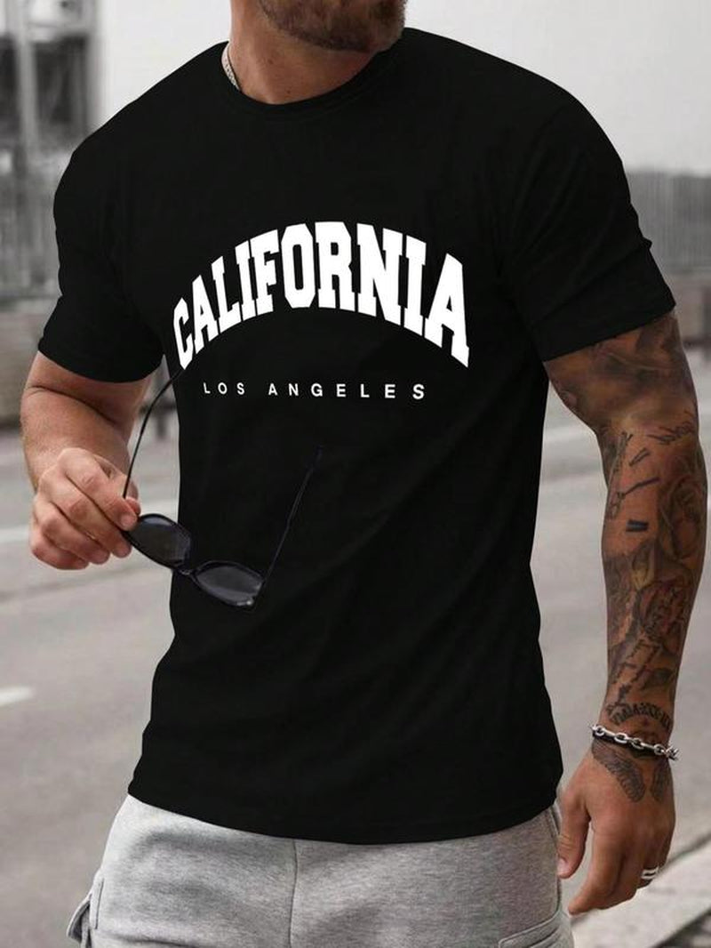 Men'S Letter Print round Neck Graphic Tee, Summer Clothes, Casual Fashion Short Sleeve T-Shirt for Summer, Stylish Crewneck Short Sleeve Tshirt, Men'S Streetwear, Men'S Top for Daily Wear, Summer Tees, Breathable Menswear