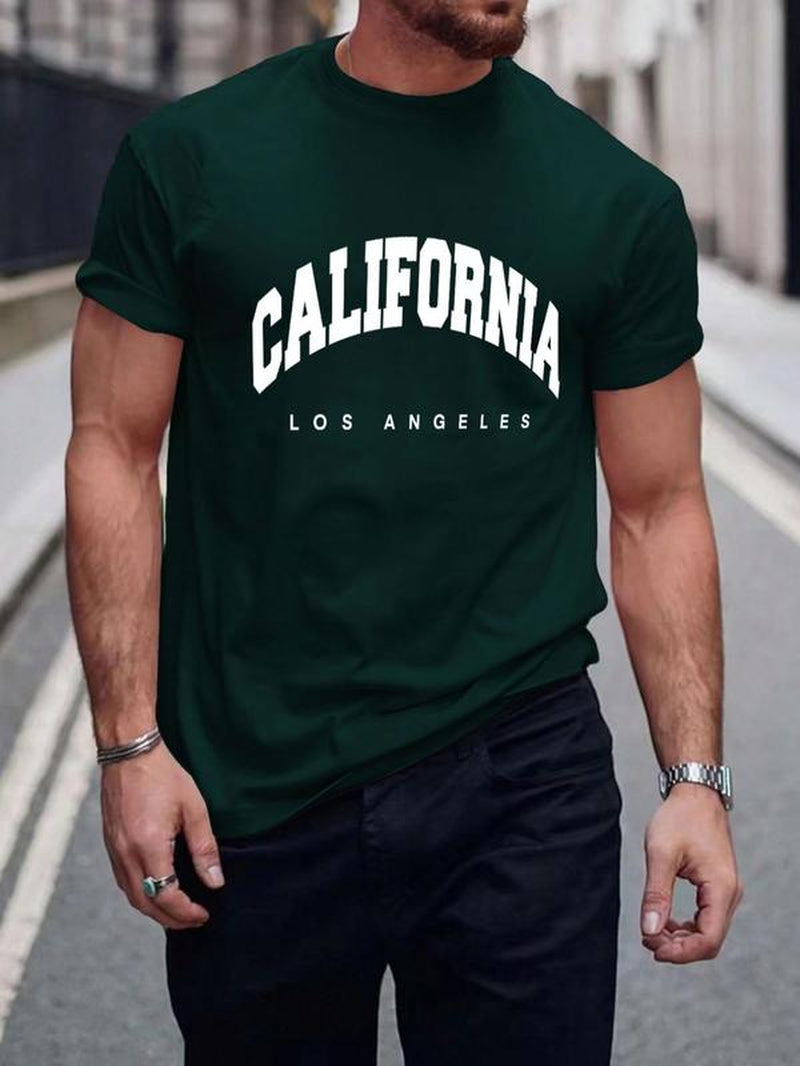 Men'S Letter Print round Neck Graphic Tee, Summer Clothes, Casual Fashion Short Sleeve T-Shirt for Summer, Stylish Crewneck Short Sleeve Tshirt, Men'S Streetwear, Men'S Top for Daily Wear, Summer Tees, Breathable Menswear